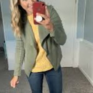 CASLON COTTON JERSEY Olive Green Open Front Cardigan BOHO LAGENLOOK classy L